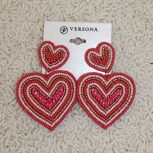 NWT Versona Pink and Red Heart Beaded Earrings